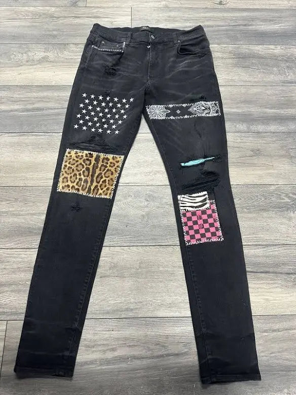 Amiri Men's Mx1 Skinny Multi Patchwork Jeans