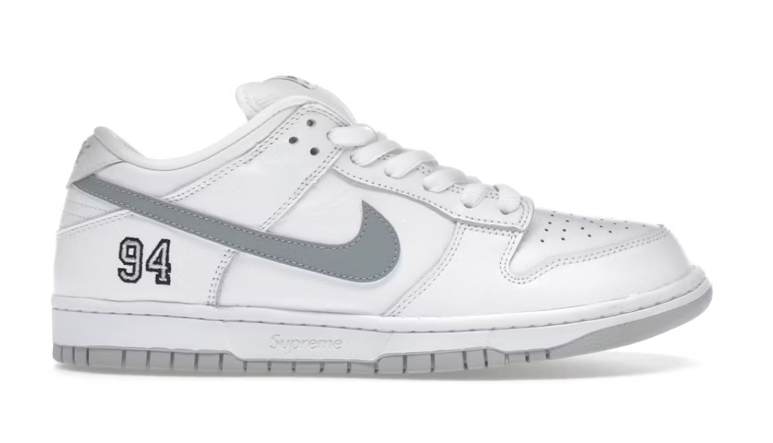Nike SB Dunk Low Supreme 94 White Metallic Silver