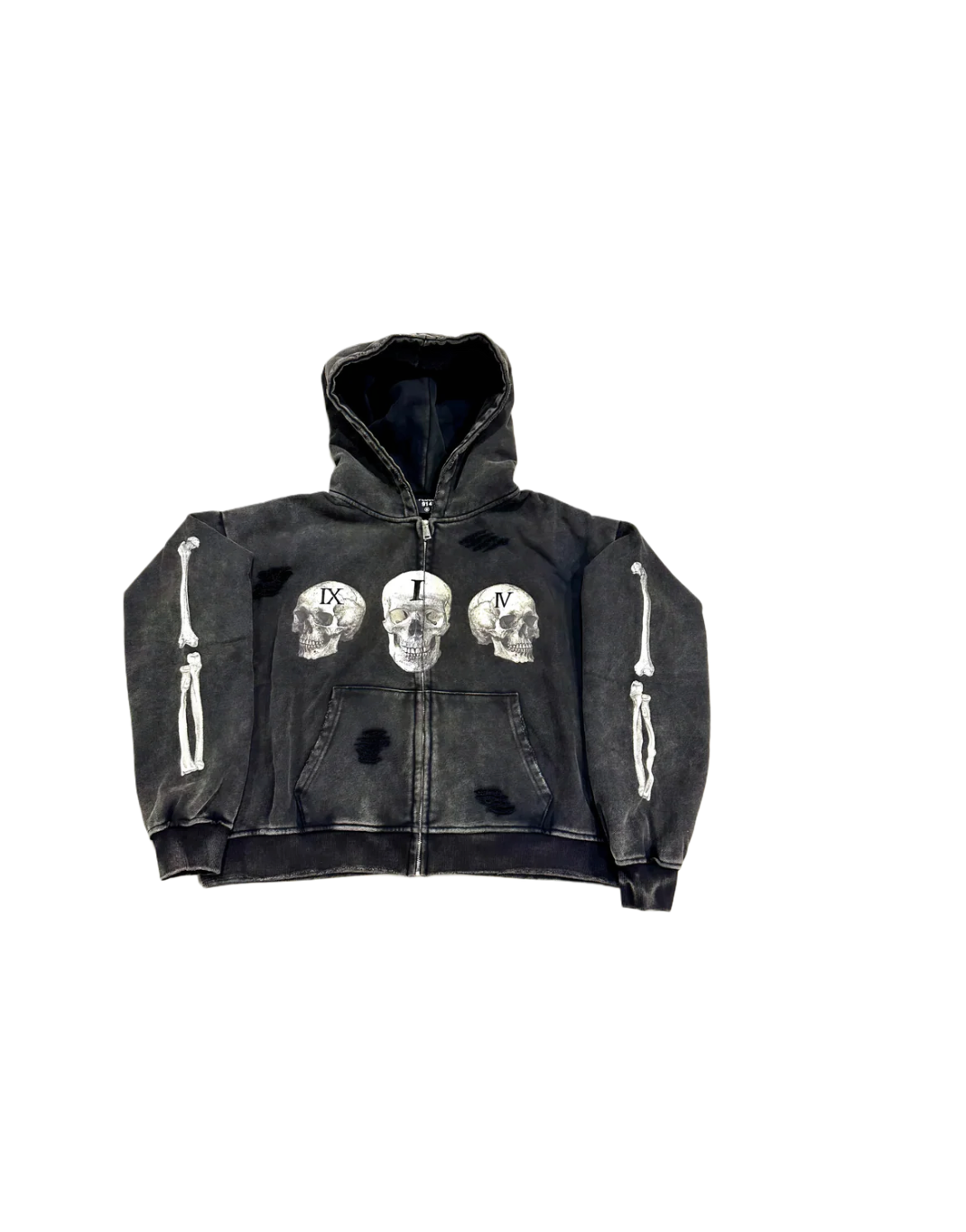 914 black skull zip up