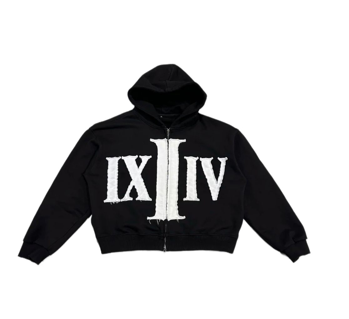 914 black numerical zip up