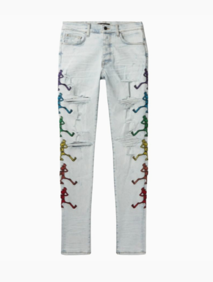 AMIRI Grateful Dead Skinny-Fit Embroidered Distressed Stretch-Denim Jeans