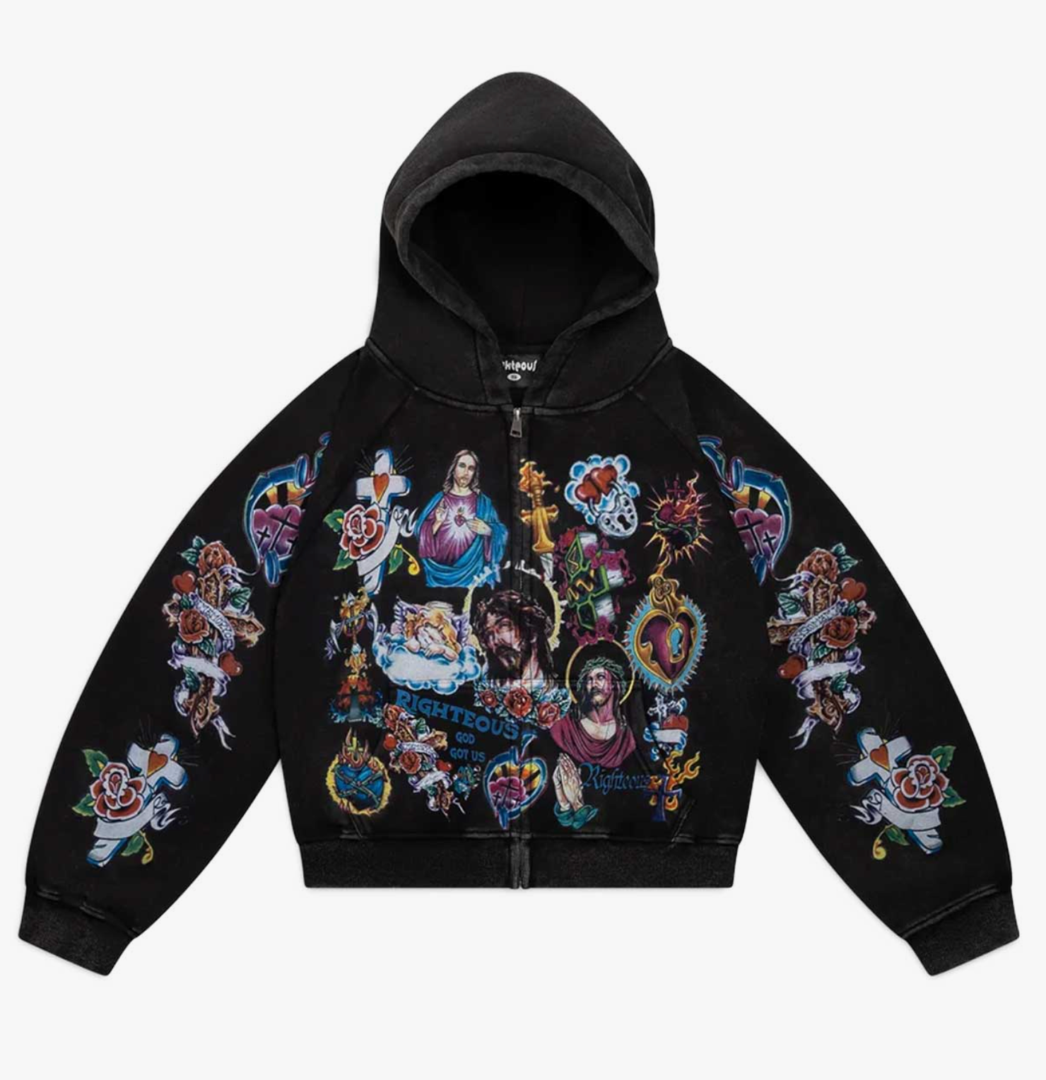 Righteous Risen King Zip Up Hoodie black