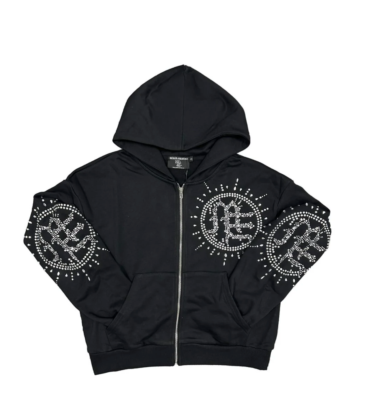 Mixed emotion hoodie black rhinestone