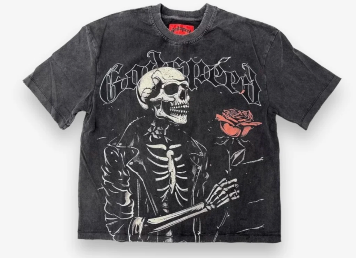 Godspeed Rose Tee Ash Black