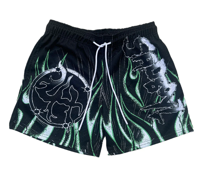 Lost Hills Black Green Mesh Shorts
