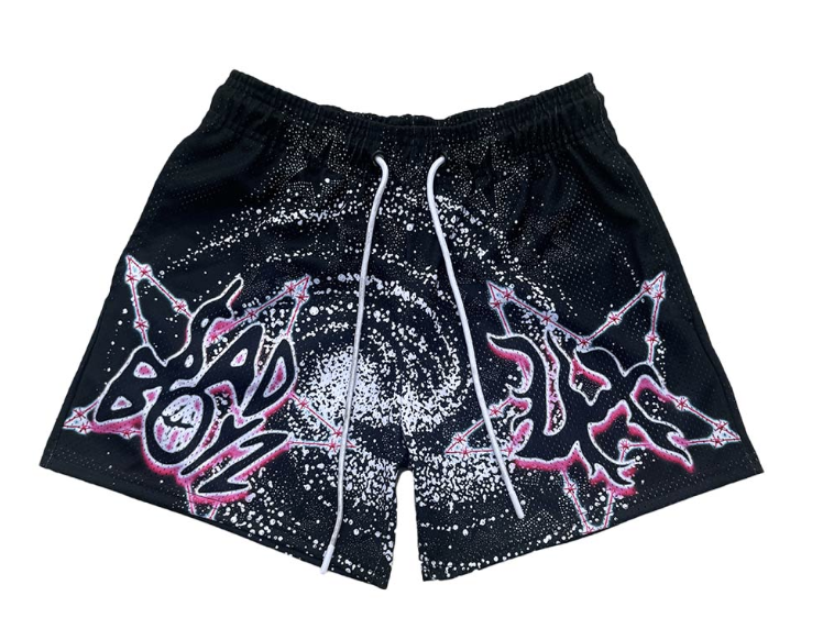 Lost Hills Black Pink Stars Mesh Shorts