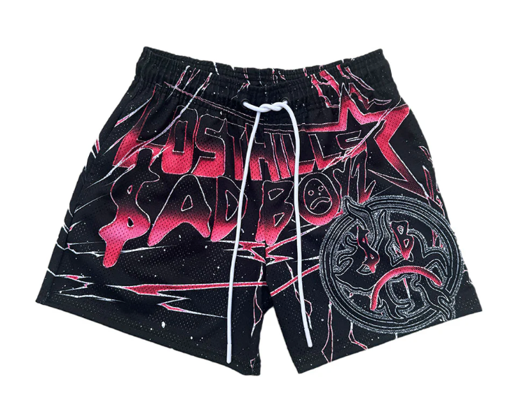 Lost Hills Black Red Bolt Mesh Shorts