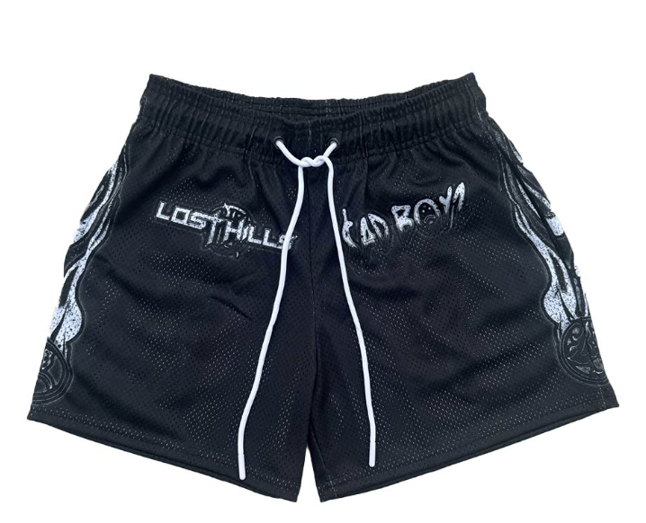 Lost Hills Black Nailed Heart Mesh Shorts