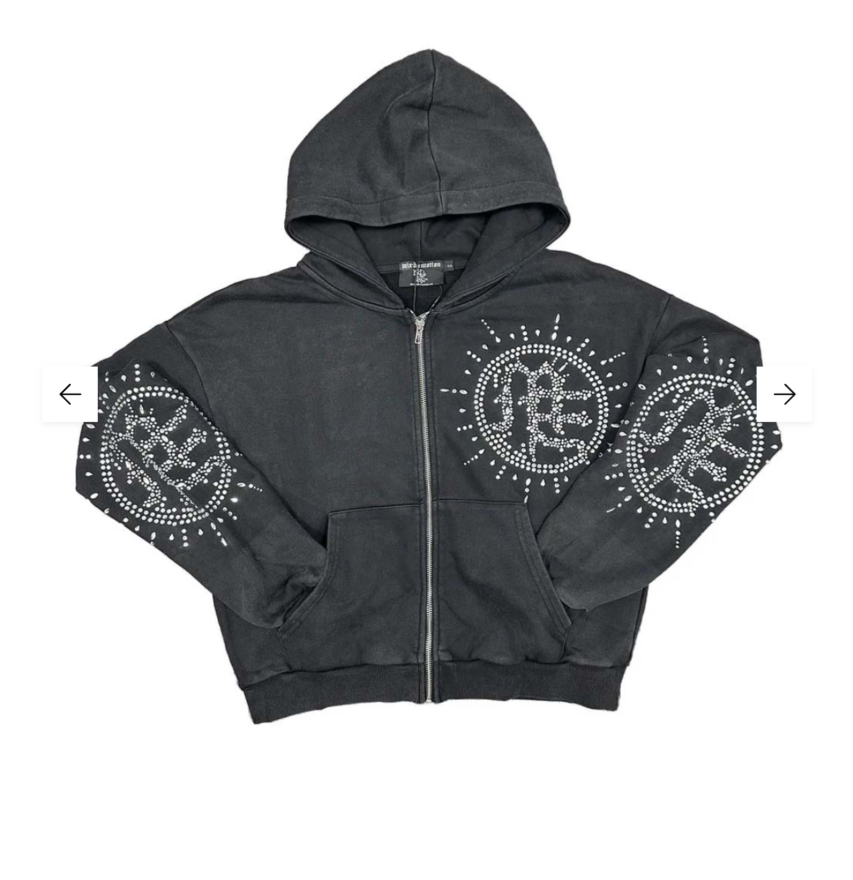Mixed emotion hoodie grey washed rhinestone