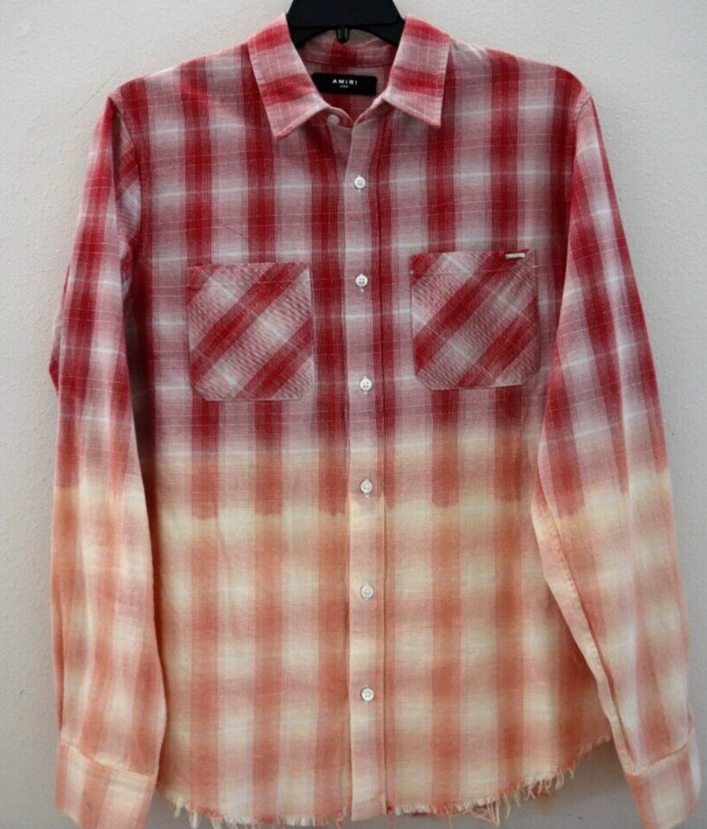 Amiri flannel Red/Orange Distressed Ombré Plaid Button-Down