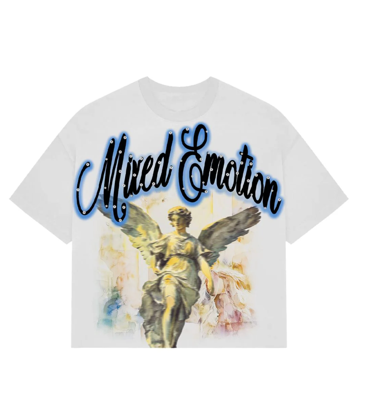 Mixed Emotions - Angel Statue White Blue Crop Tee