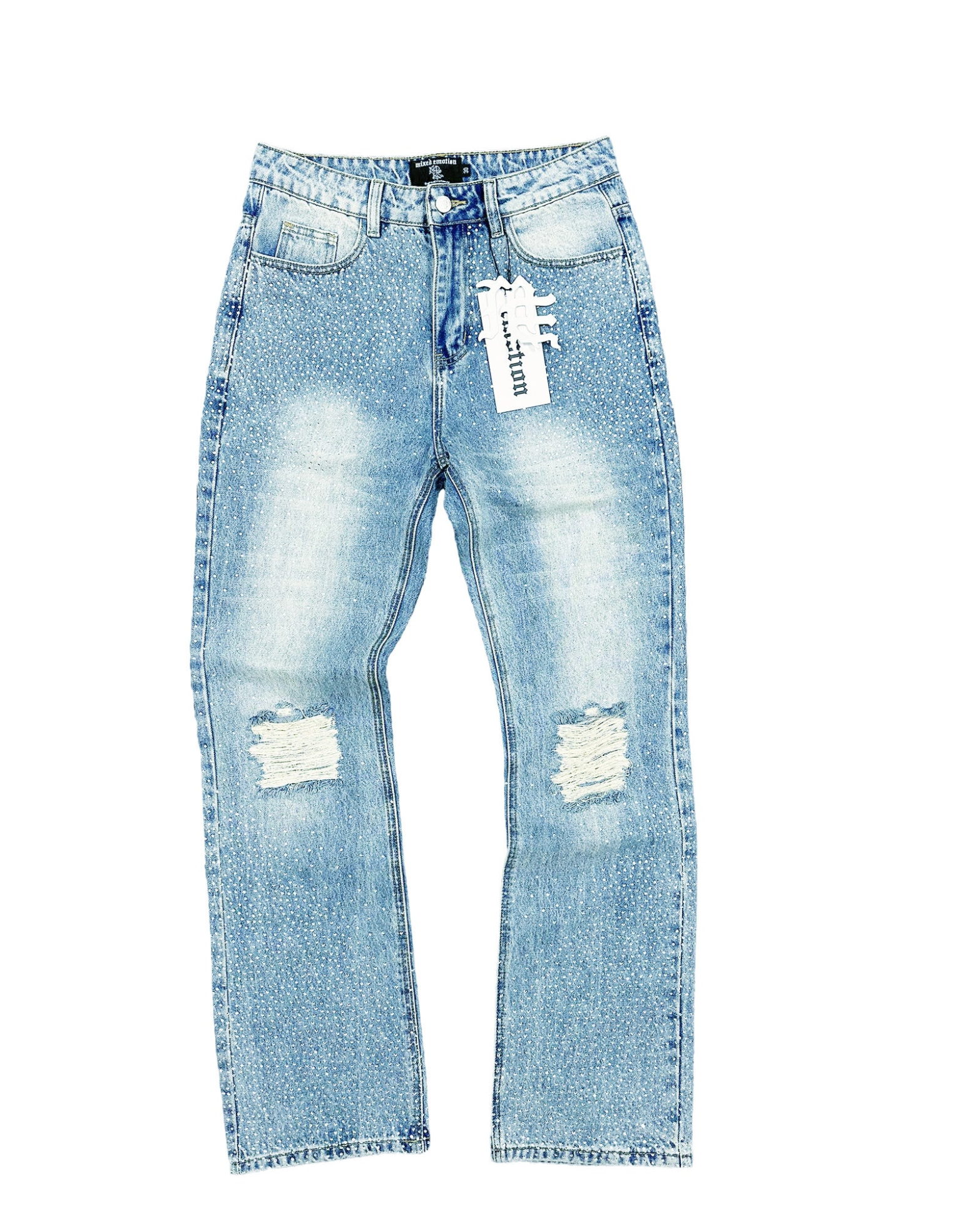 mixed emotion me rhinestone denim