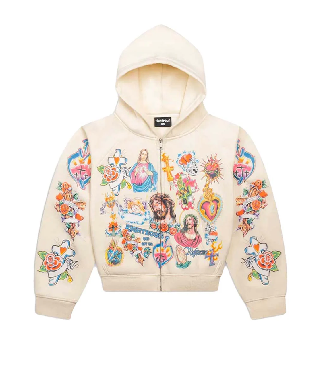 Righteous Risen King Cropped Zip Up Hoodie Cream