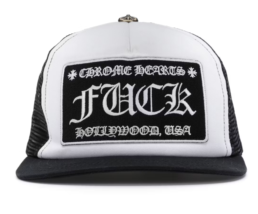 Chrome Hearts FUCK Hollywood Trucker Hat Black/White