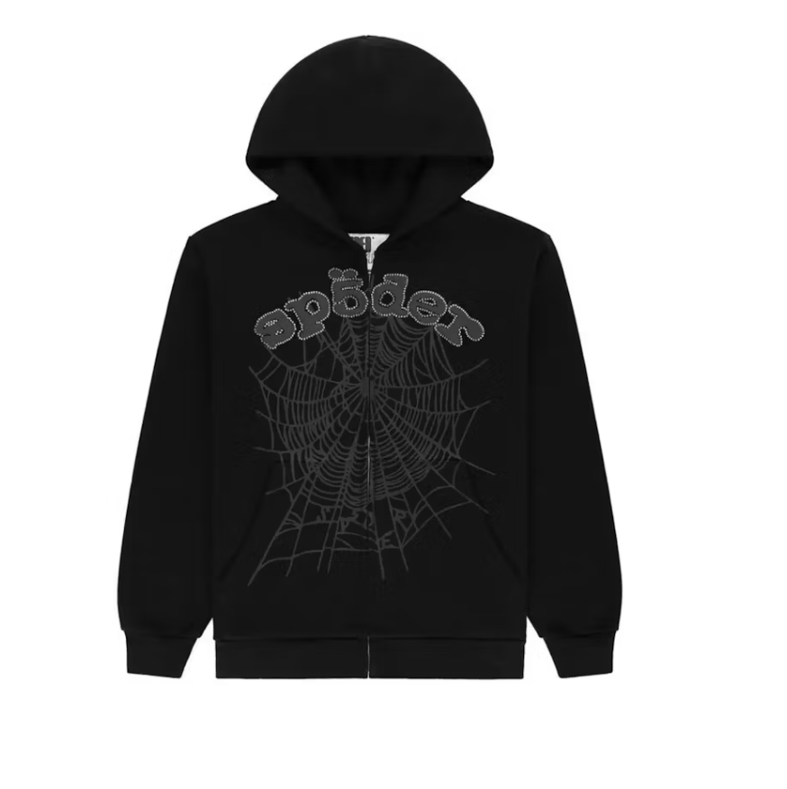 Sp5der OG Web V2 Rhinestone Zip Up Black