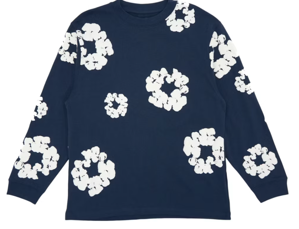 Denim Tears Long Sleeve Cotton Wreath T-shirt Navy