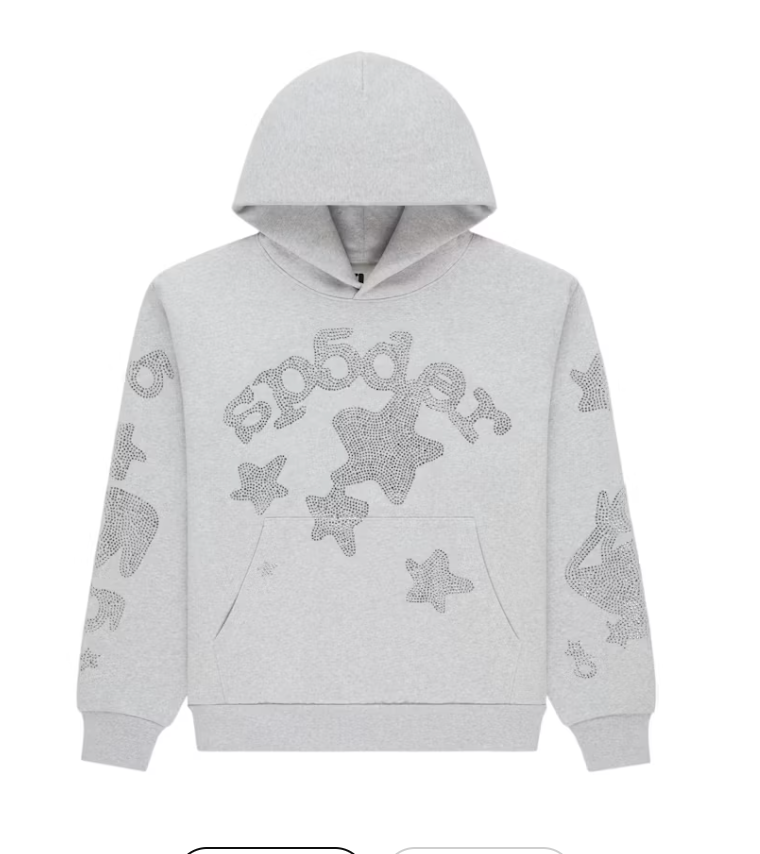 Sp5der Rhinestone Beluga Hoodie Heather Grey
