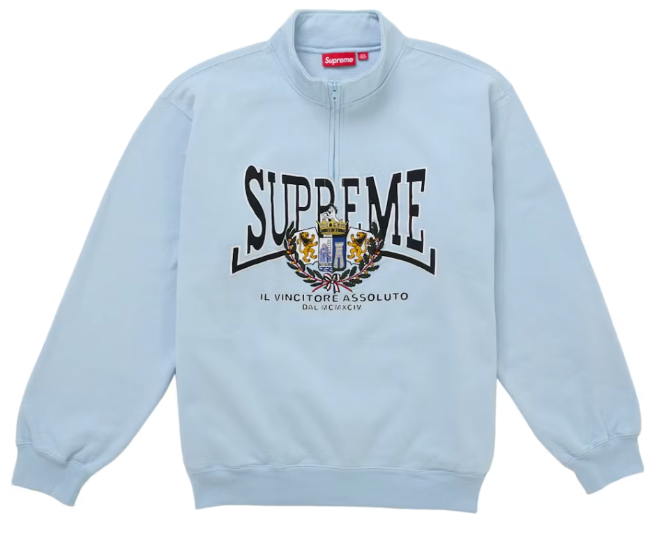 Supreme Crest Applique Half Zip Pullover Light Blue