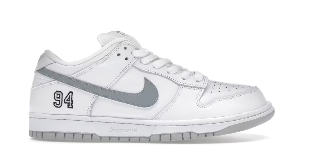 Nike SB Dunk Low Supreme 94 White Metallic Silver po