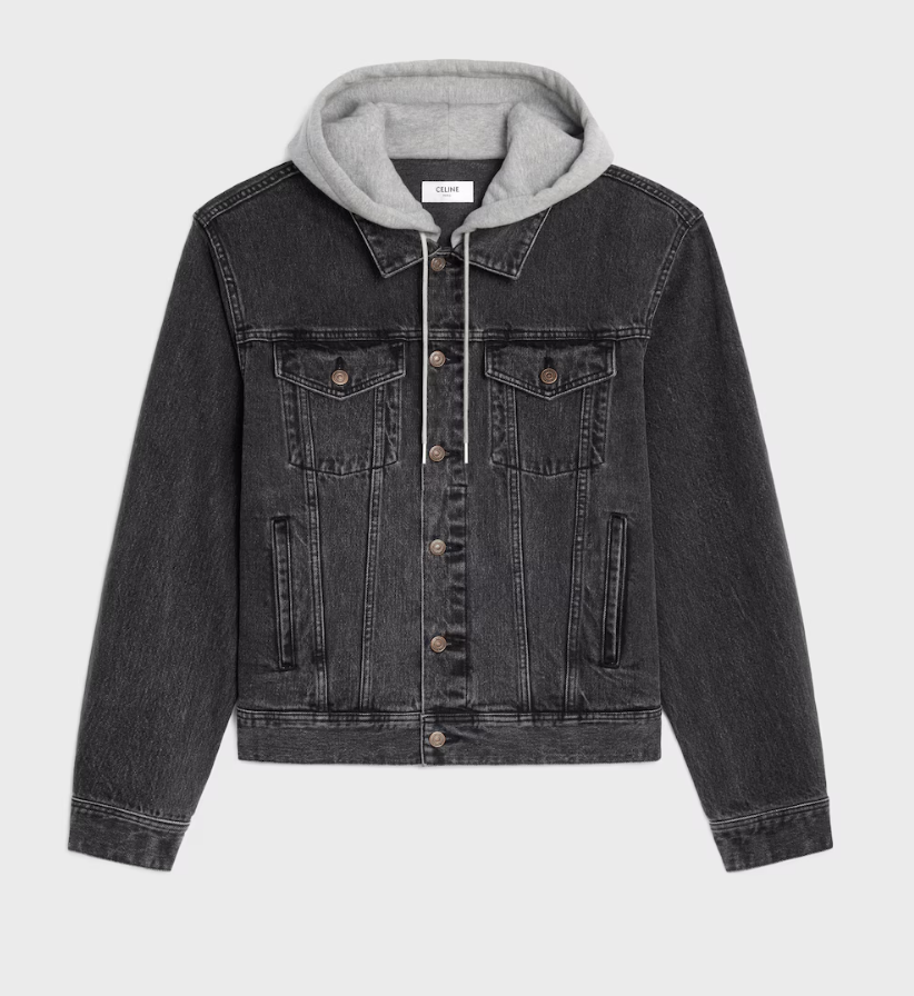 celine trucker jacket in charcoal wash denim