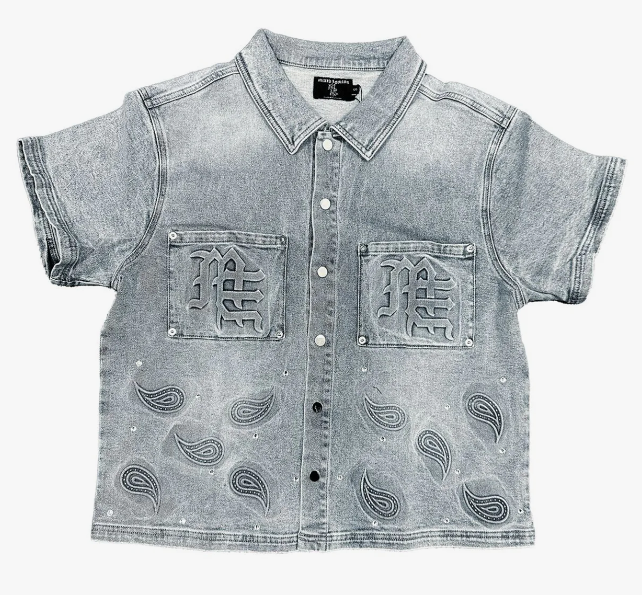 Mixed Emotions Paisley Denim Shirt Blue