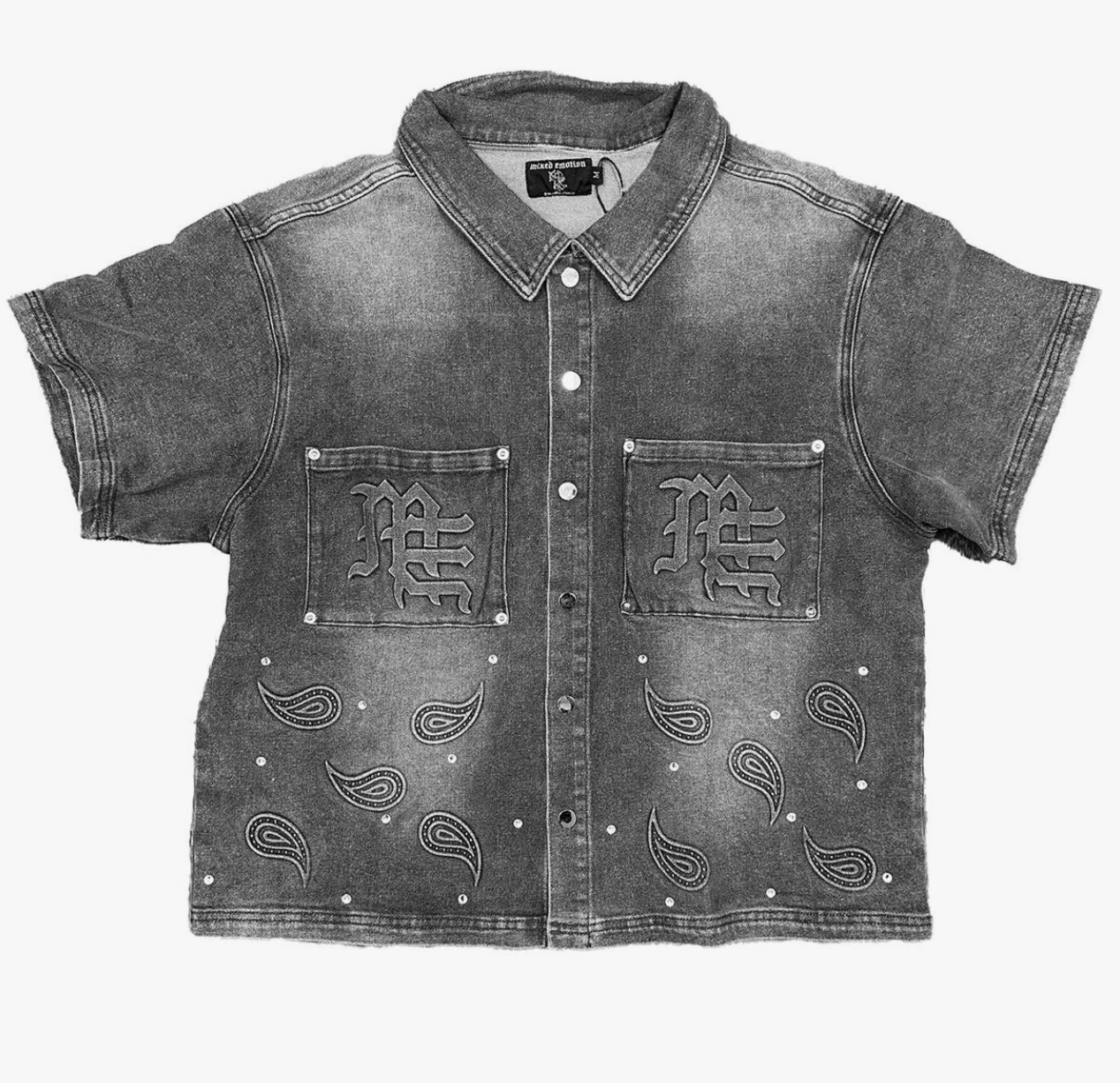 Mixed Emotions Paisley Denim Shirt Black