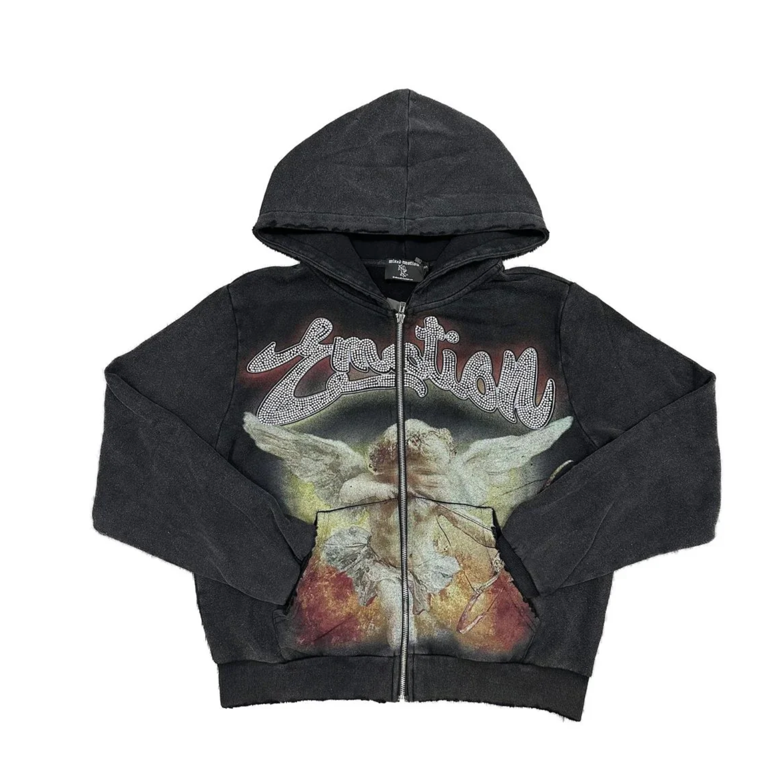 Mixed Emotions Acid Wash Rhinestone Hoodie