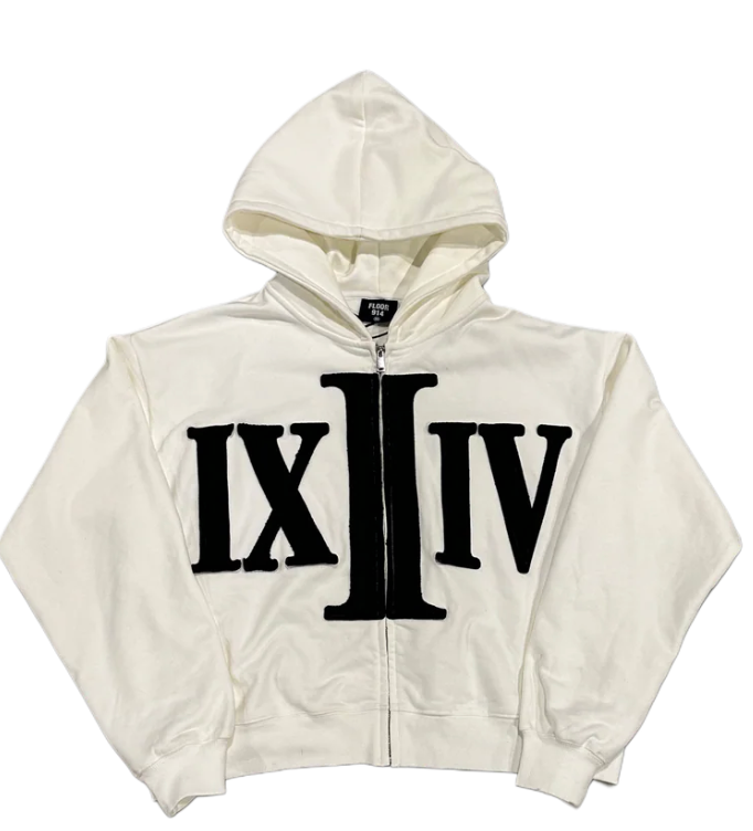 WHITE NUMERAL ZIP UP