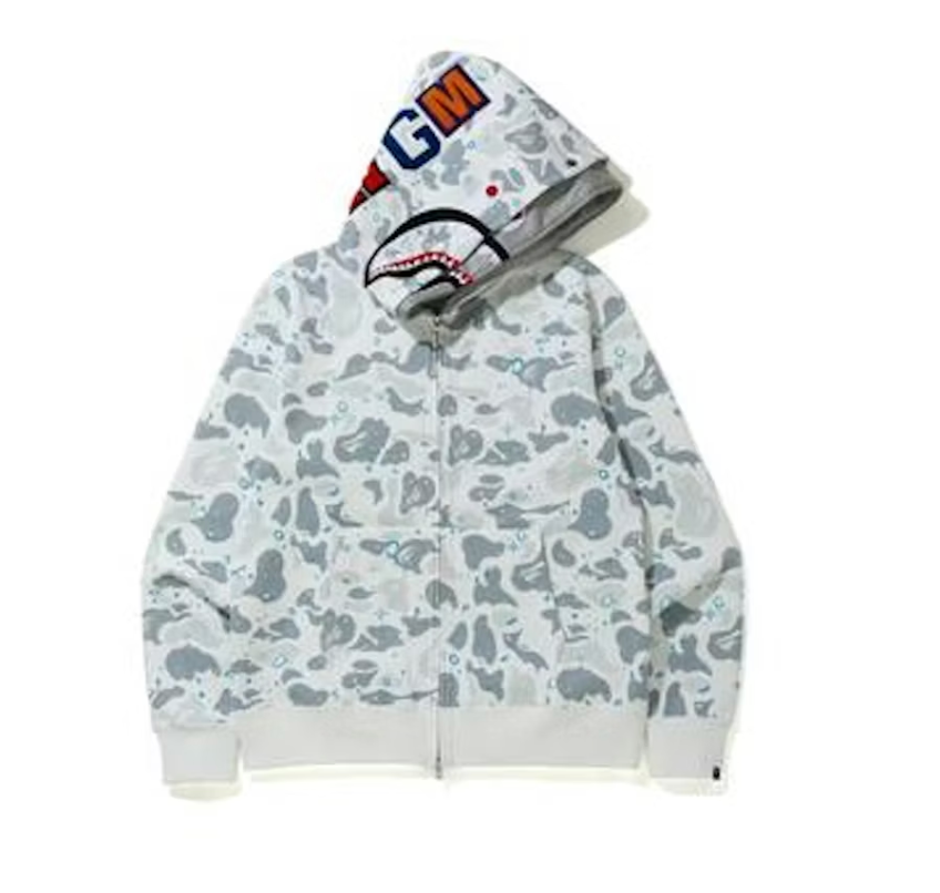 BAPE Space Camo Shark Full Zip Double Hoodie White Multi